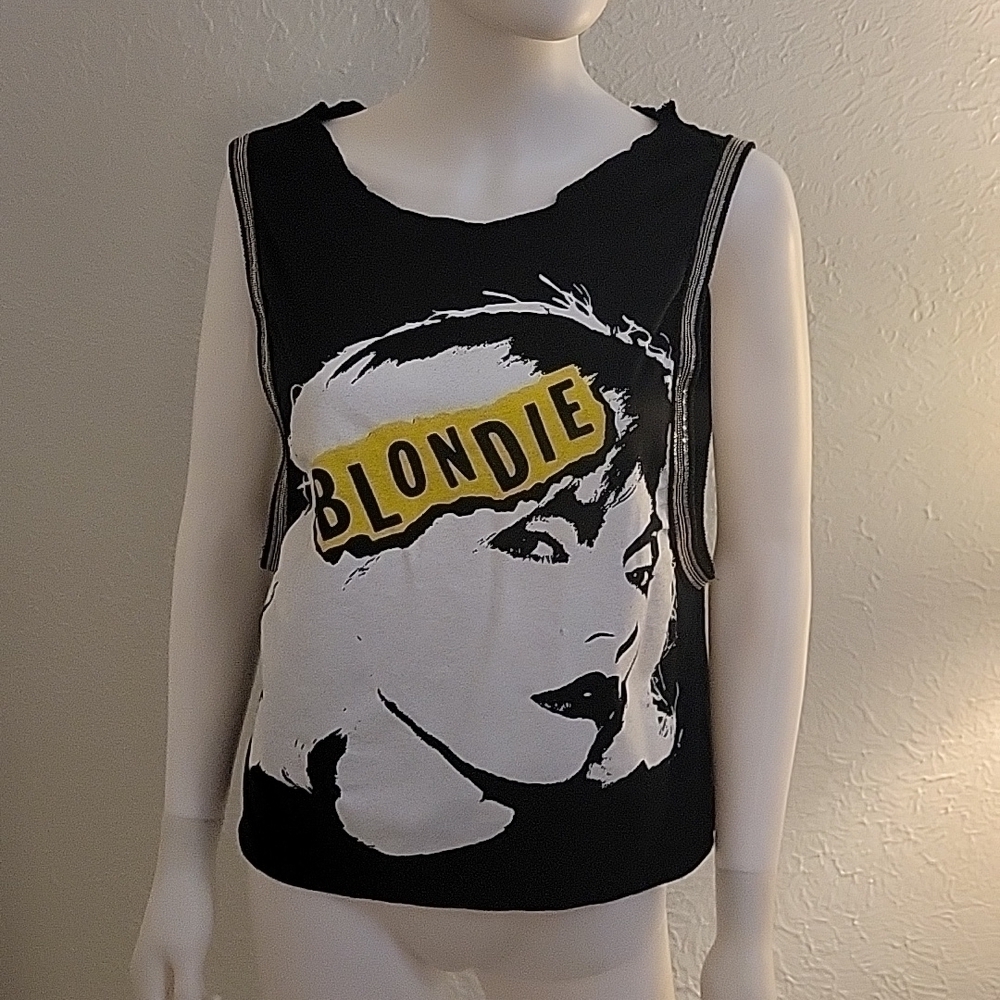 Upcycled Graphic Blondie Metallic Trim Grunge Emo Punk Festival Tank Top - Picture 4 of 7